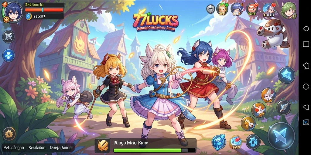 Tampilan gameplay menarik dari 77LUCKS dengan karakter anime.