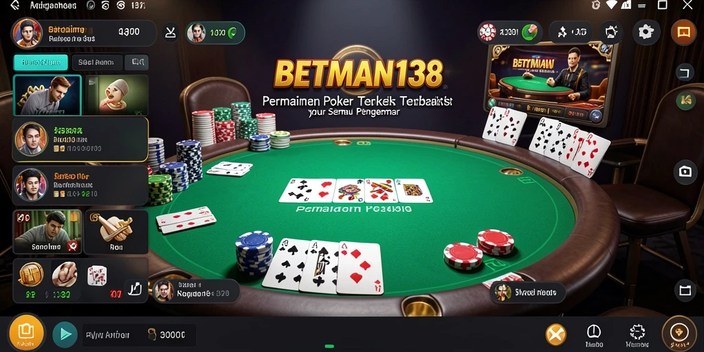 Tampilan utama gameplay BETMAN138 dengan suasana Poker yang menegangkan.