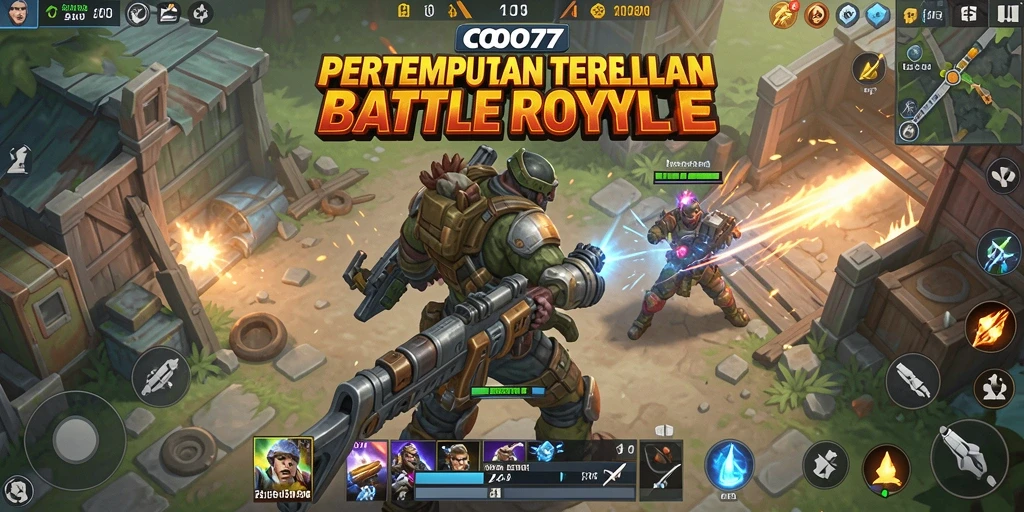 Tangkapan layar utama <strong>COO77</strong> menunjukkan aksi pertempuran intens di arena Battle Royale.