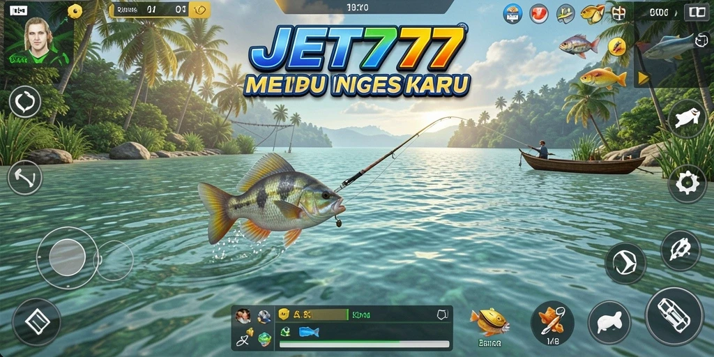 Screenshot gameplay JET77 menampilkan aksi memancing yang mendebarkan.