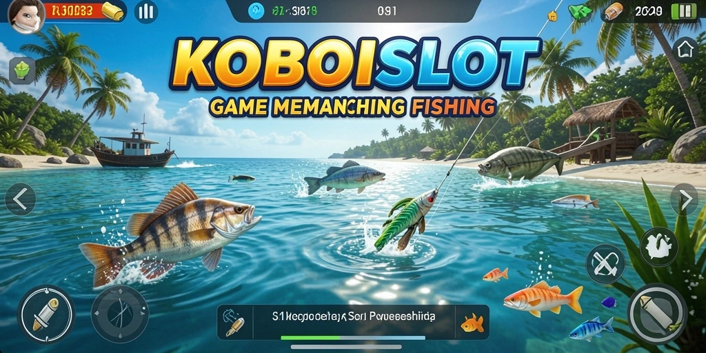 Screenshot gameplay KOBOISLOT menunjukkan aksi seru menangkap ikan.