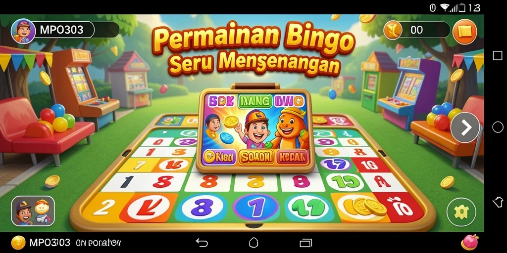 Screenshot MPO303 menampilkan gameplay seru Bingo yang penuh warna.