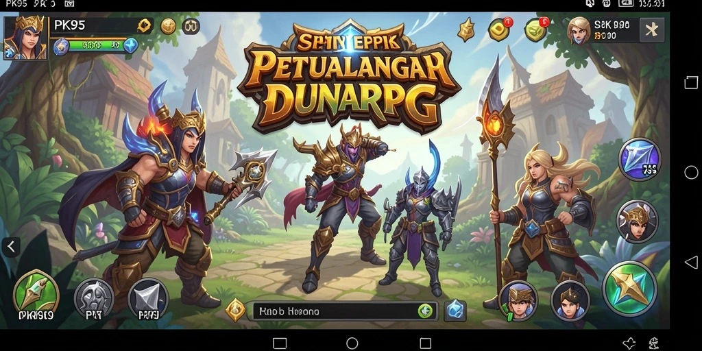 Screenshot gameplay PK95 menampilkan pertempuran epik di dunia RPG.