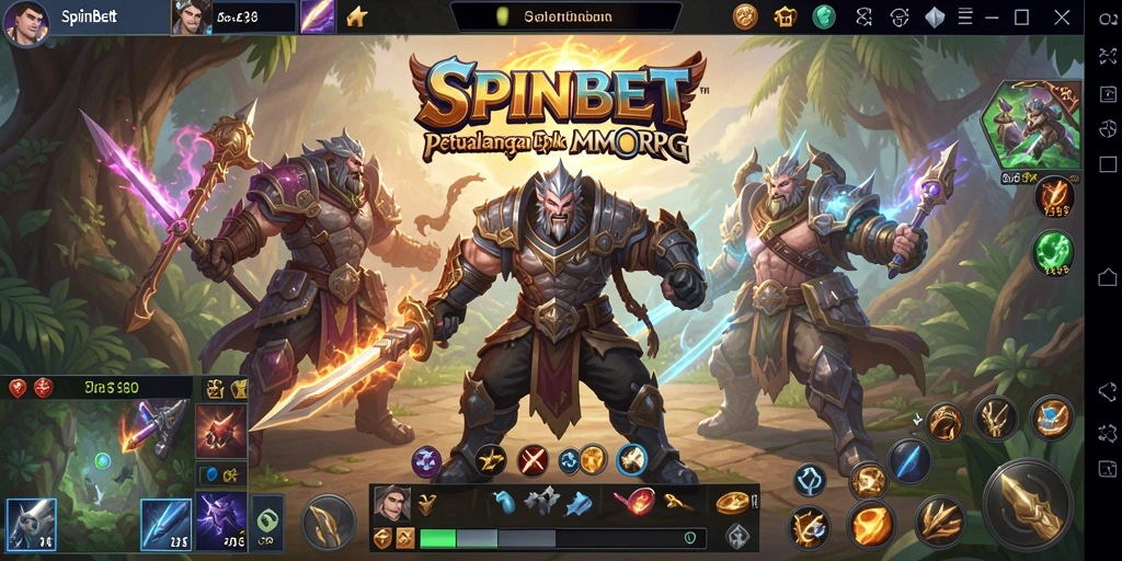 Screenshot gameplay SPINBET menampilkan petualangan seru dan pertarungan epik.